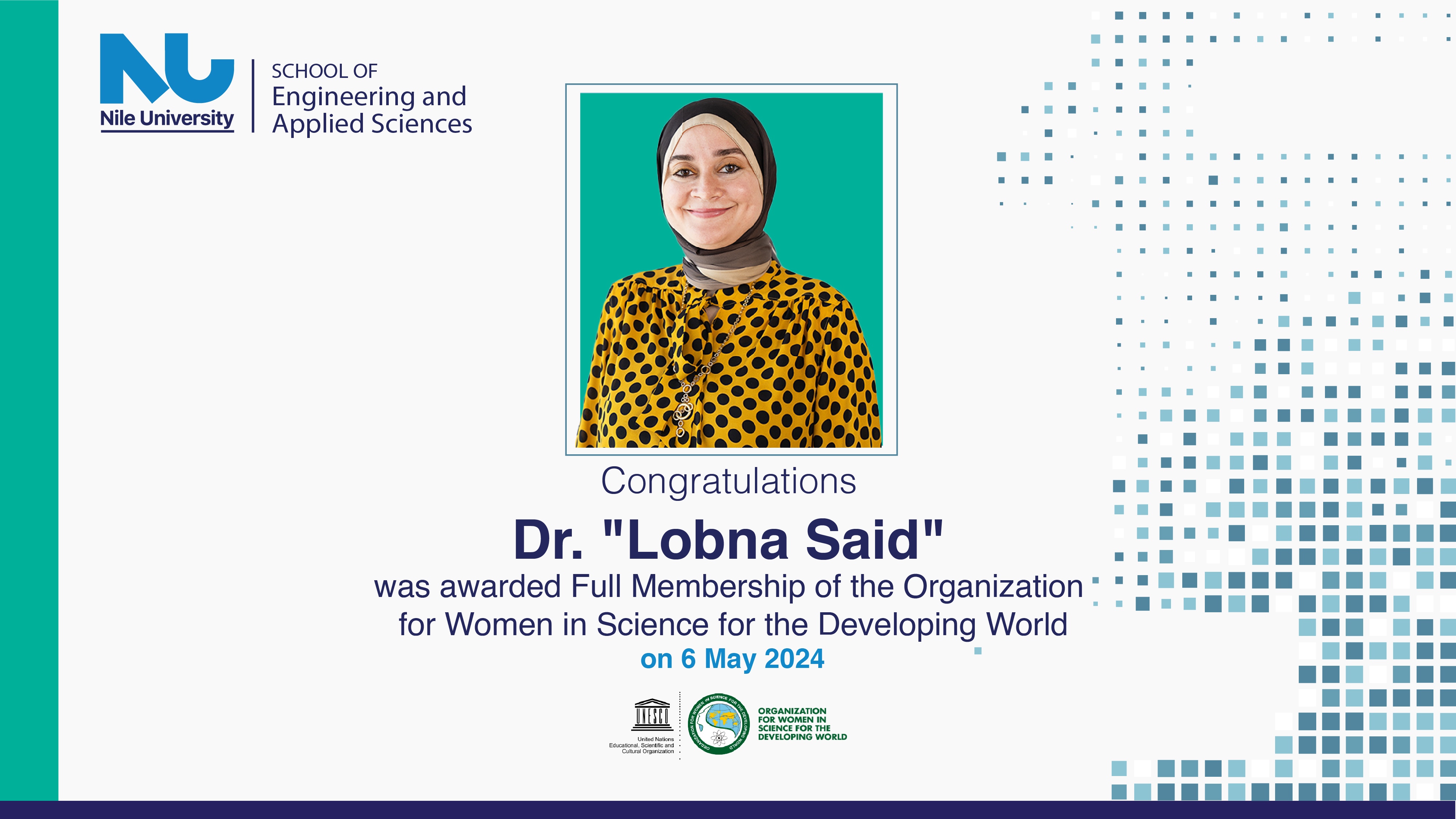 Dr. Lobna Said Recognized with Full Membership by Organization for Women in Science for the Developing World