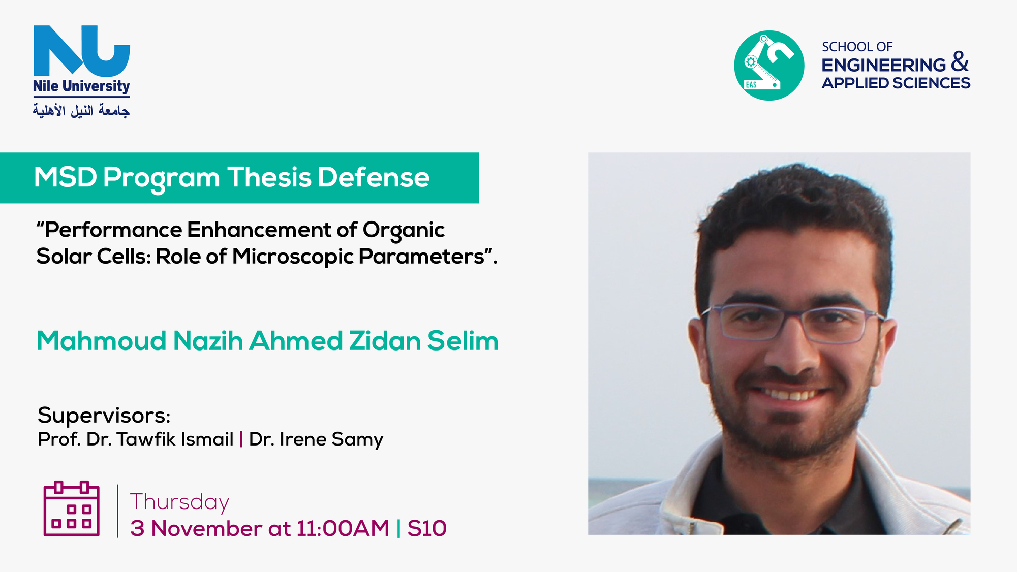(MSD) Thesis Defense Discussion Announcement - Eng. Mahmoud Nazih Ahmed Zidan Selim.